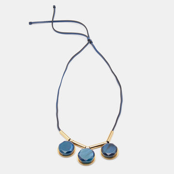Marni Blue Leather Resin Charms Adjustable Necklace
