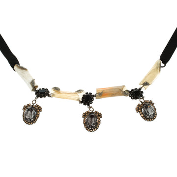 Marni Crystal & Resin Black Ribbon Tie-up Necklace