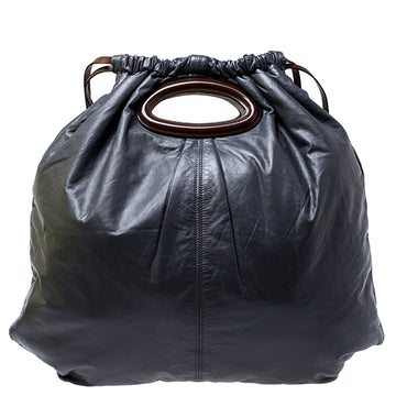 Marni Dark Grey Nappa Leather Drawstring Shoulder Bag