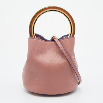 Marni Old Rose Leather Pannier Top Handle Bucket Bag