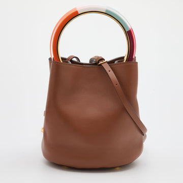 Marni Brown Leather Pannier Bucket Bag