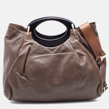 MARNI Dark Brown Leather Balloon Shoulder Bag