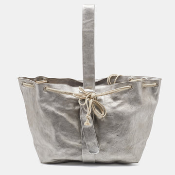 Marni Silver Leather Drawstring Shoulder Bag