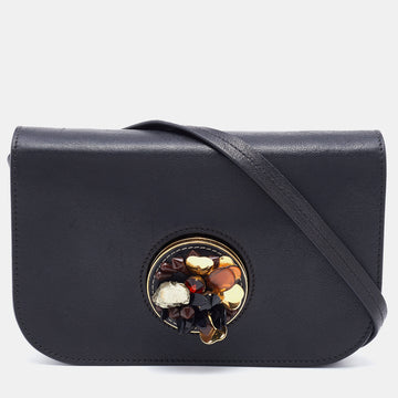 Marni Black Leather Embellished Shoulder Bag