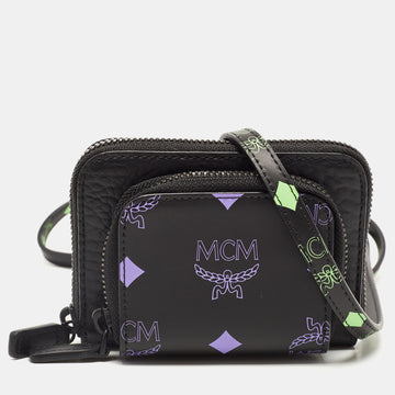 MCM Black/Pruple Leather Color Splash Logo Zip Around Wallet Bag