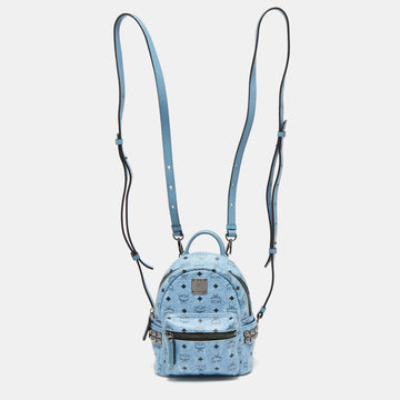 MCM Blue Visetos Coated Canvas and Leather Mini Studded Stark-Bebe Boo Backpack