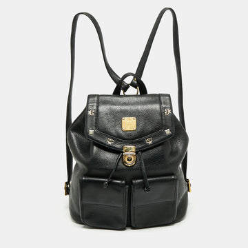 MCM Black Grained Leather Backpack