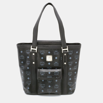 MCM Black Visetos Coated Canvas and Leather Tote