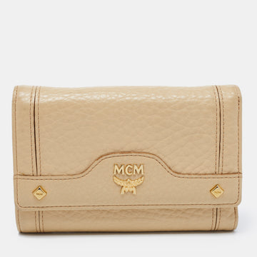 MCM Beige Grained Leather Trifold Wallet
