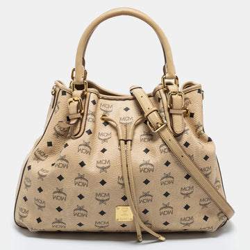 MCM Beige Visetos Coated Canvas and Leather Drawstring Tote