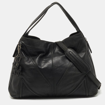 MCM Black Leather Logo Charm Shoulder Bag