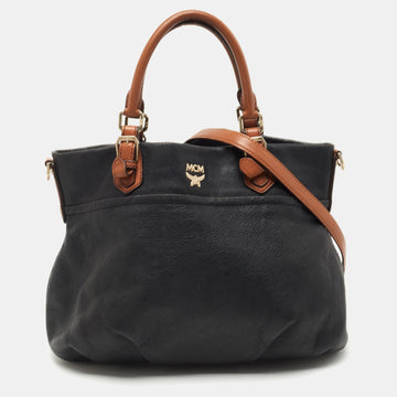MCM Black/Brown Visetos Embossed Soft Leather Zip Shoulder Bag