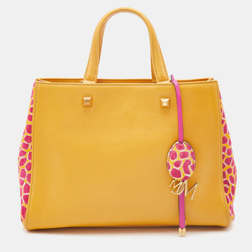 MCM Yellow/Pink Leather and Calf Hair Satchel