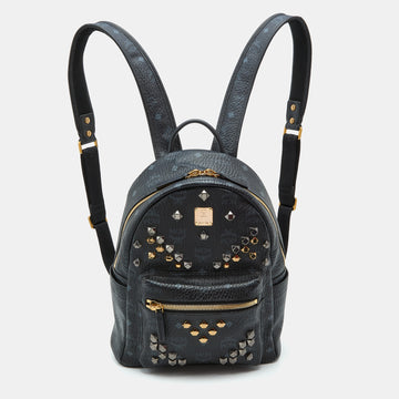 MCM Black Visetos Coated Canvas and Leather Small Studs Stark Backpack