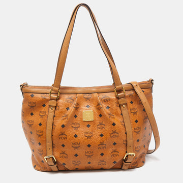 MCM Brown Visetos Coated Canvas and Leather Zip Tote