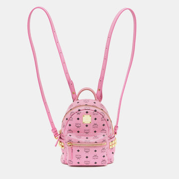 MCM Pink Visetos Coated Canvas and Leather Mini Studded Stark-Bebe Boo Backpack