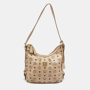 MCM Beige Visetos Coated Canvas and Leather Hobo