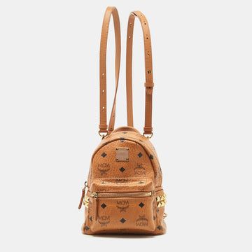 MCM Tan Visetos Coated Canvas and Leather Mini Studded Stark-Bebe Boo Backpack