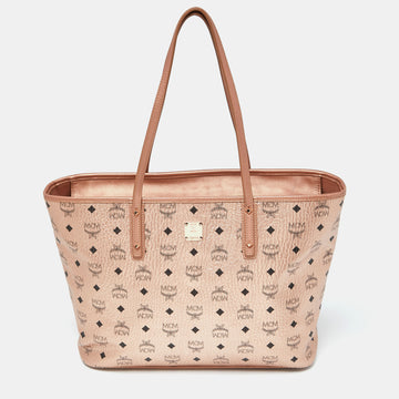 MCM Metallic Rose Gold Visetos Coated Canvas and Leather Shopper Tote
