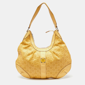 MCM Yellow Visetos Coated Canvas and Leather Hobo