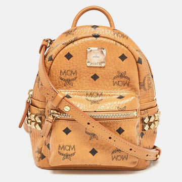MCM Cognac Visetos Coated Canvas and Leather Mini Studded Stark-Bebe Boo Backpack