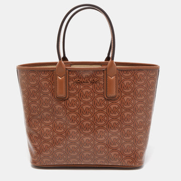 MICHAEL KORS Brown Logo Jacquard Coated Canvas Small Jodie Tote