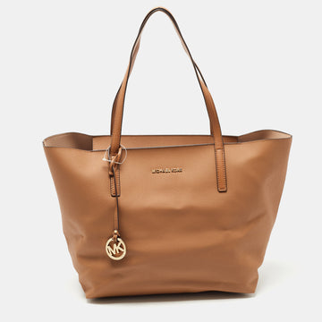 MICHAEL KORS Brown Leather Large East West Hayley Tote