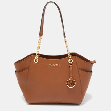 MICHAEL KORS Brown Leather Jet Set Travel Chain Tote