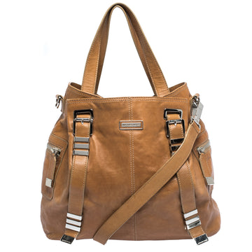 MICHAEL KORS Tan Leather Buckle Strap Convertible Tote