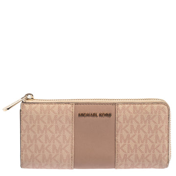 MICHAEL KORS Pink Signature Leather Zip Around Wallet