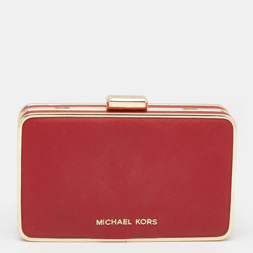 MICHAEL KORS Red Saffiano Leather Minaudiere Clutch