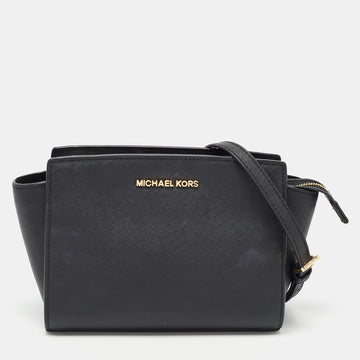 MICHAEL KORS Black Leather Medium Selma Crossbody Bag