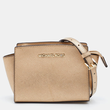 MICHAEL KORS Gold Leather Mini Selma Crossbody Bag