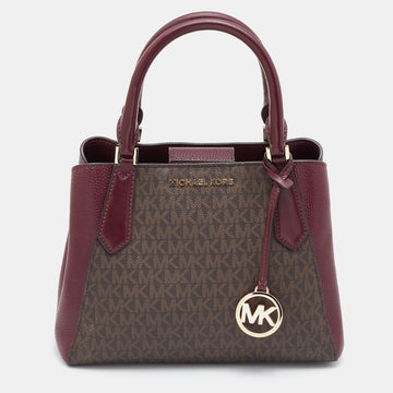 MICHAEL KORS Brown/Burgundy Signature Coated Canvas and Leather Tote