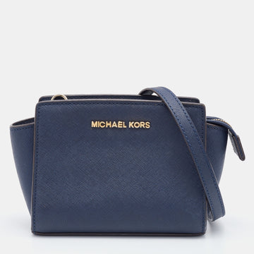 MICHAEL KORS Blue Leather Mini Selma Crossbody Bag