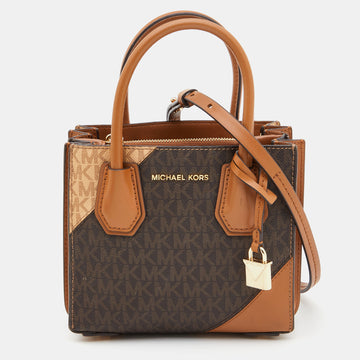 MICHAEL KORS Brown/Tan Signature Coated Canvas and Leather Mercer Tote