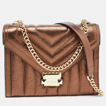 MICHAEL KORS Bronze Quilted Leather Whitney Shoulder Bag