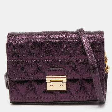 MICHAEL KORS Metallic Purple Crinkled Laminated Leather Ruby Crossbody Bag
