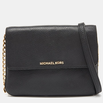 MICHAEL KORS Black Leather Flap Crossbody Bag