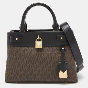 MICHAEL KORS Brown/Black Signature Coated Canvas and Leather Gramercy Tote