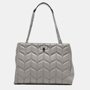 MICHAEL KORS Grey Quilted Leather Peyton Large Convertible Tote