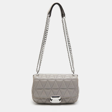 MICHAEL KORS Grey Quilted Leather Small Sloan Studded Chain Shoulder Bag
