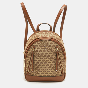 MICHAEL KORS Beige/Tan Signature Canvas and Leather Backpack