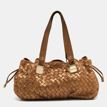 MICHAEL KORS Gold Woven Leather Drawstring Tote