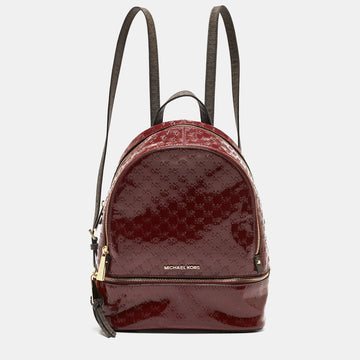 MICHAEL KORS Signature Embossed Patent Leather and Coated Canvas Rhea Backpack