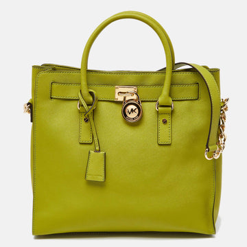 MICHAEL MICHAEL KORS Green Leather Large Hamilton North South Tote with Wallet