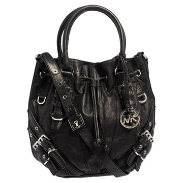 MICHAEL MICHAEL KORS Black Leather Mila Shoulder Bag