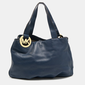 MICHAEL MICHAEL KORS Navy Blue Leather Fulton East West Tote