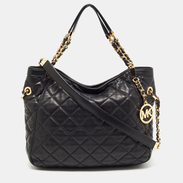 MICHAEL MICHAEL KORS Black Quilted Leather Susannah Hobo