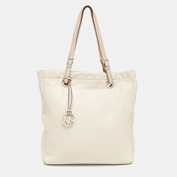 MICHAEL MICHAEL KORS Off White/Brown Soft Leather Jet Set Tote